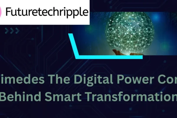 Blue futuristic technology background representing Nimedes as the digital power core behind smart transformation — image by FutureTechRipple.