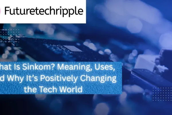 Black and blue gradient technology background illustrating Sinkom’s positive impact on the tech world designed by FutureTechRipple.
